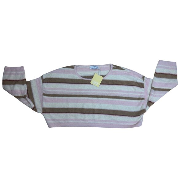 NWT Charlie Holiday Fuzzy Striped Knit Crop Top Long Sleeve Soft Size Small - Picture 3 of 5